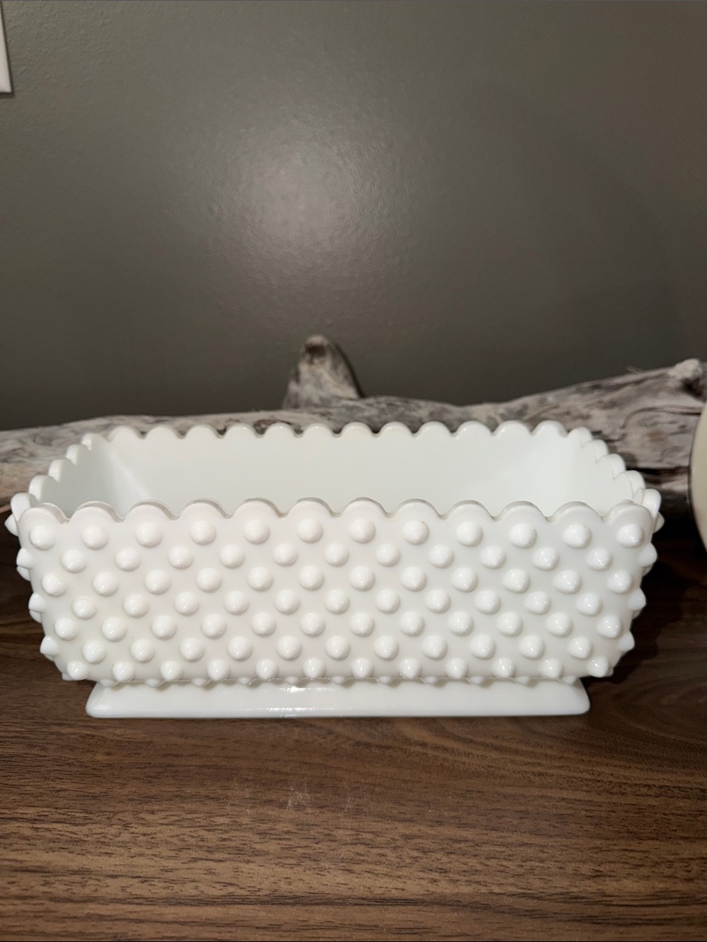 Oblong Planter - Fenton Hobnail Milk Glass - Vintage